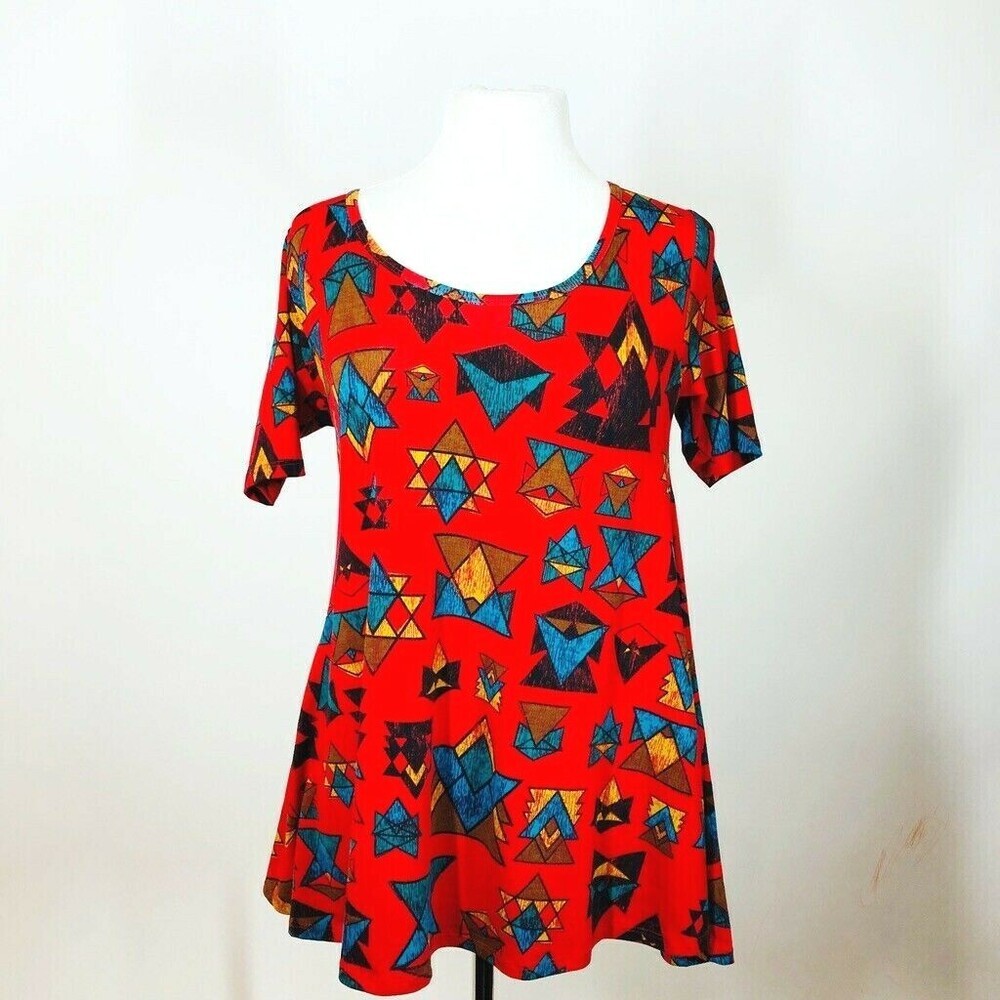 Lularoe Red Geometric Southwestern Print Round Neck Tunic XS Legging Top Soft